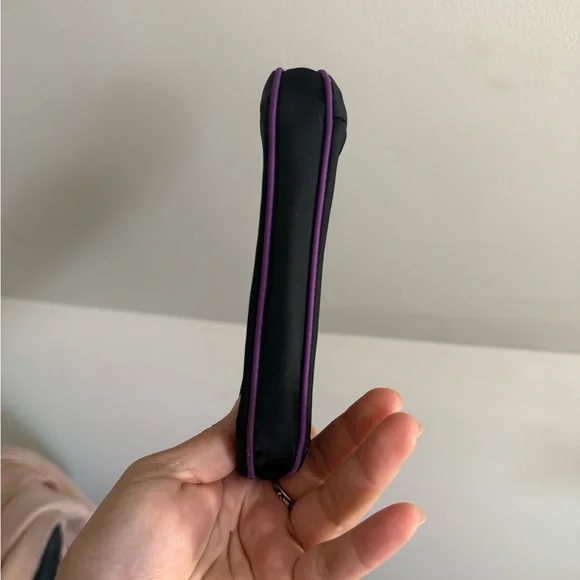 Dooney & Bourke Kisslock Nylon Black and Brown Clasp Coin Purse Purple Trim - Picture 5 of 9